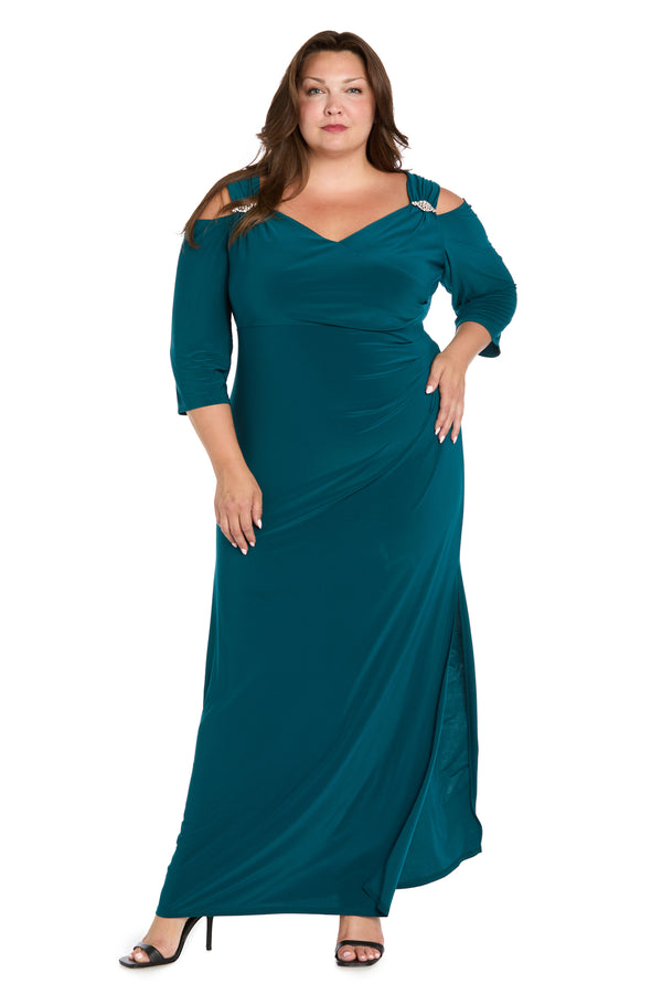 r&m richards Column Evening Gown with Off the Shoulder Cutouts - Plus