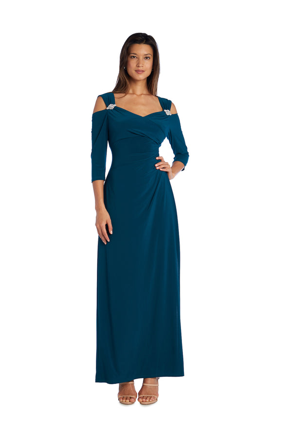 R&m Richards Column Evening Gown With Off The Shoulder Cutouts - Petite