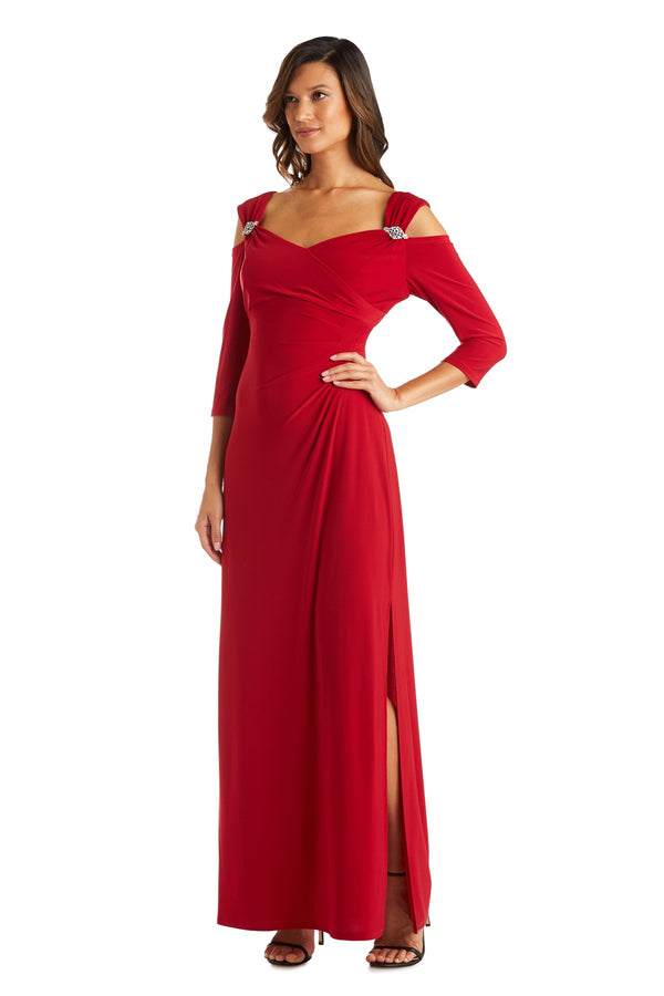 r&m richards Column Evening Gown with Off the Shoulder Cutouts - Petite