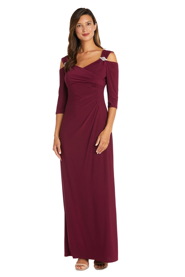 r&m richards Column Evening Gown with Off the Shoulder Cutouts