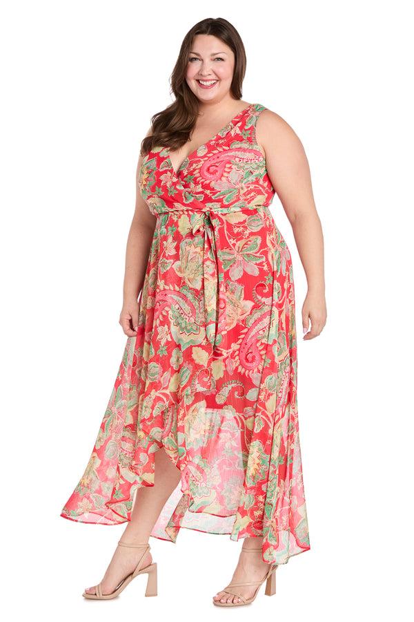 R&m Richards Coral Green High-Low Chiffon Dress - Plus