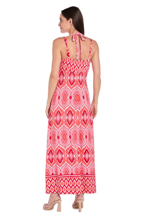 R&m Richards Coral ITY Maxi Dress With Gold Chain Tie
