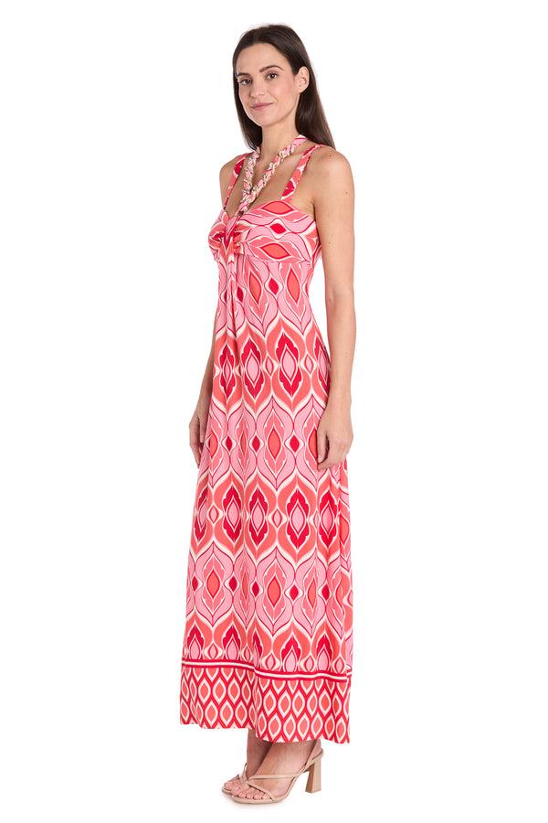 R&m Richards Coral ITY Maxi Dress With Gold Chain Tie