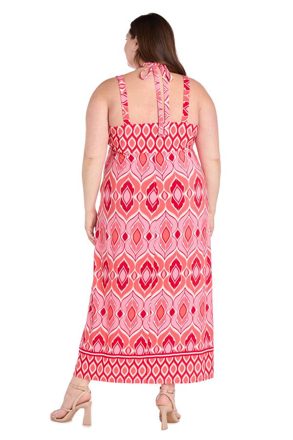 R&m Richards Coral ITY Maxi Dress With Gold Chain Tie - Plus