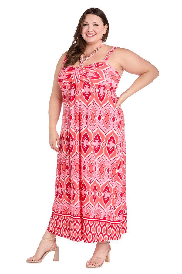 R&m Richards Coral ITY Maxi Dress With Gold Chain Tie - Plus
