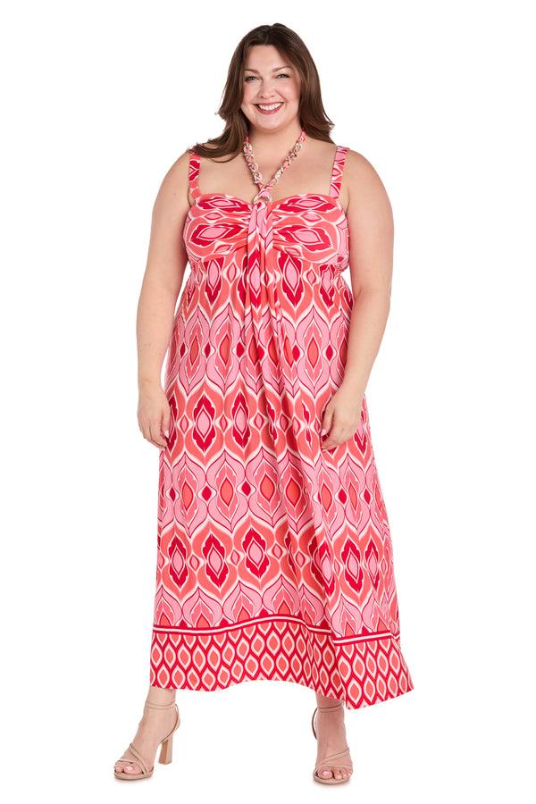 r&m richards Coral ITY Maxi Dress with Gold Chain Tie - Plus