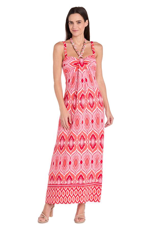 r&m richards Coral ITY Maxi Dress with Gold Chain Tie