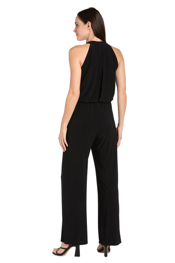 R&m Richards Criss-Cross Halter Jumpsuit With Gold Chain Belt