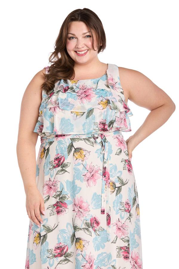 R&m Richards Daytime Maxi Dress Featuring A Ruffle Top And Flowy Skirt - Plus