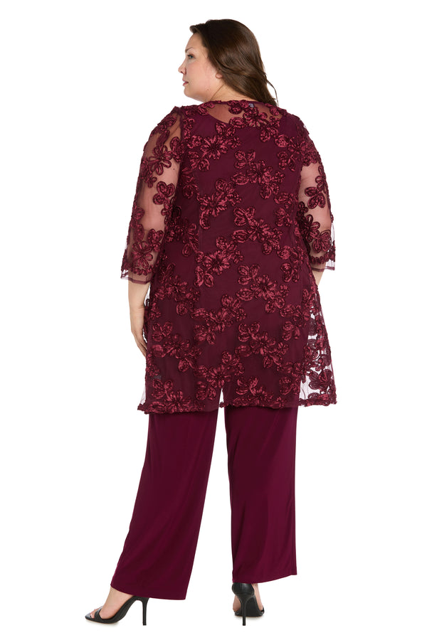 R&m Richards Delicate Floral Blossom Embroidered Pantsuit - Plus