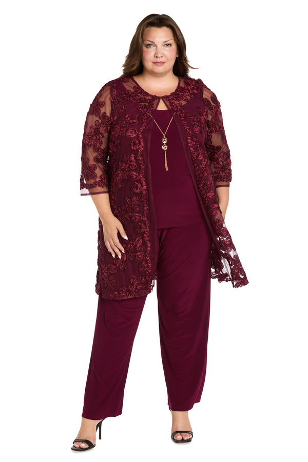 r&m richards Delicate Floral Blossom Embroidered Pantsuit - Plus