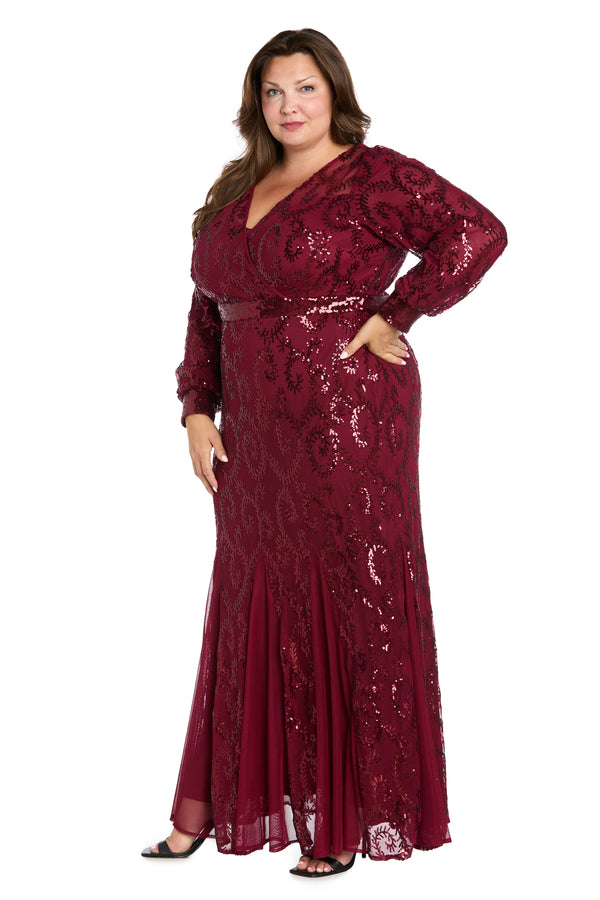 R&m Richards Delicately Embellished Sequined Gown - Plus