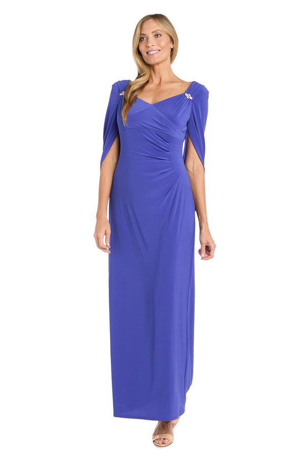 R&m Richards Draped Shoulder Dress With Rhinestone Detailing