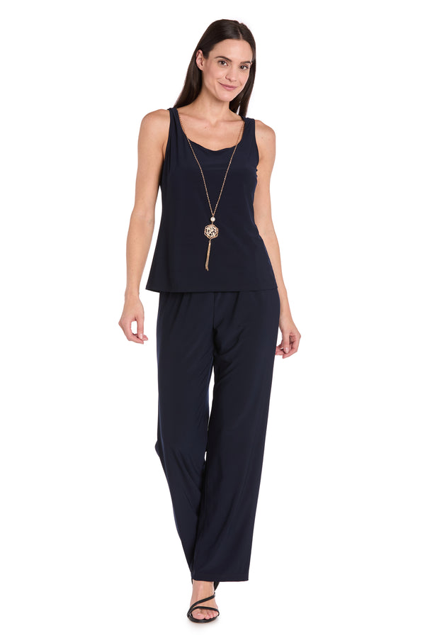 R&m Richards Elegant Black ITY Pant Set With Floral Sheer Jacket