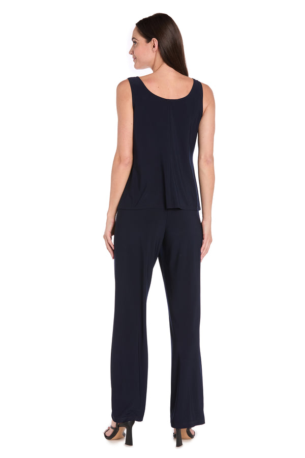 R&m Richards Elegant Black ITY Pant Set With Floral Sheer Jacket