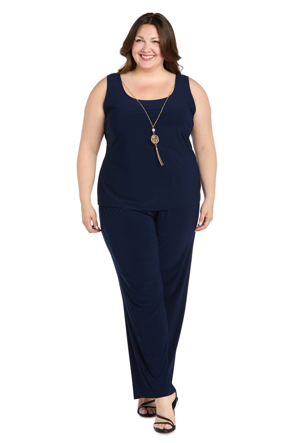 R&m Richards Elegant Black ITY Pant Set With Floral Sheer Jacket - Plus