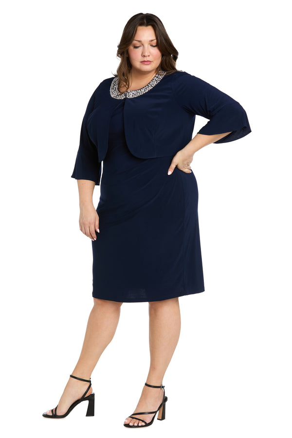 r&m richards Elegant Cropped Bell Sleeve Jacket Dress with Pearl Trim - Plus