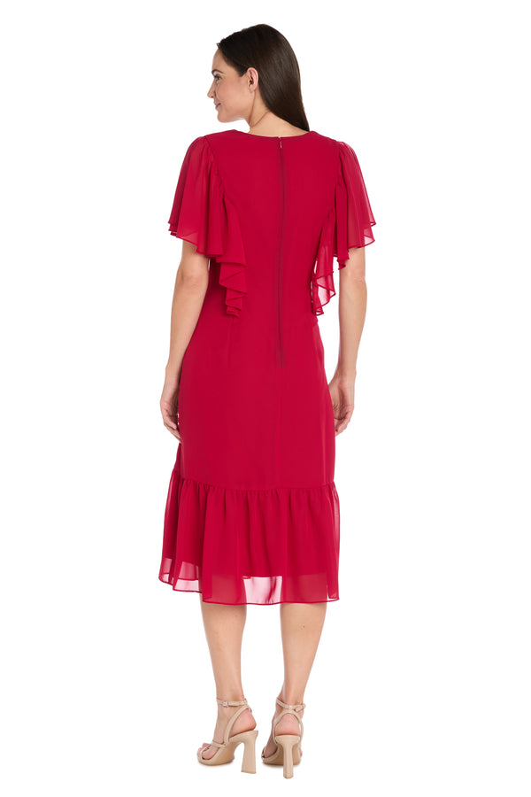 R&m Richards Elegant Midi Chiffon Dress With Ruffle Top And Chiffon Caplet
