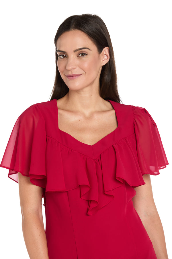 R&m Richards Elegant Midi Chiffon Dress With Ruffle Top And Chiffon Caplet