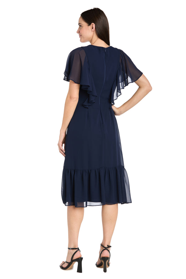 R&m Richards Elegant Midi Chiffon Dress With Ruffle Top And Chiffon Caplet - Petite