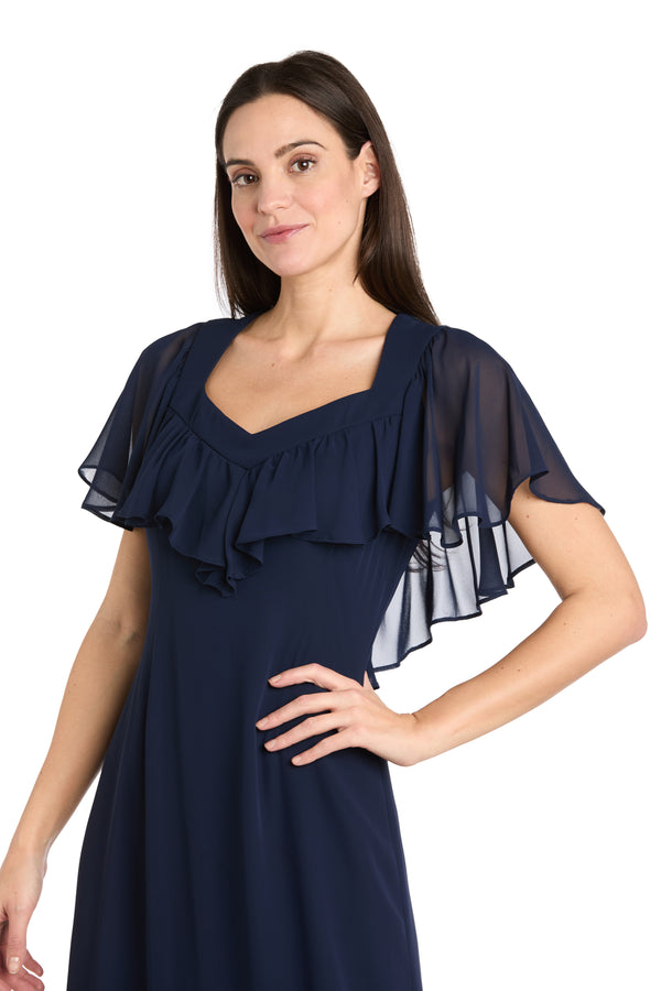R&m Richards Elegant Midi Chiffon Dress With Ruffle Top And Chiffon Caplet - Petite