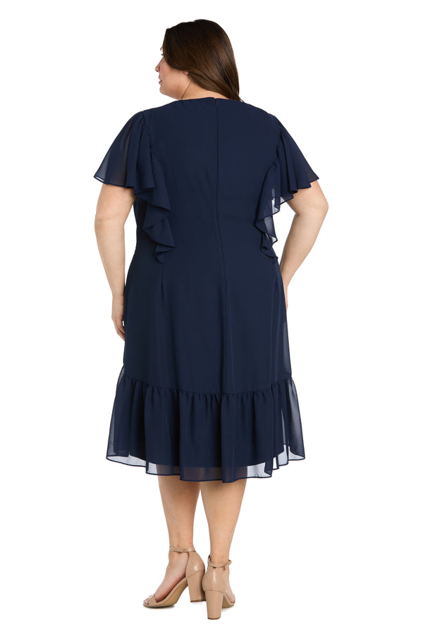 R&m Richards Elegant Midi Chiffon Dress With Ruffle Top And Chiffon Caplet - Plus