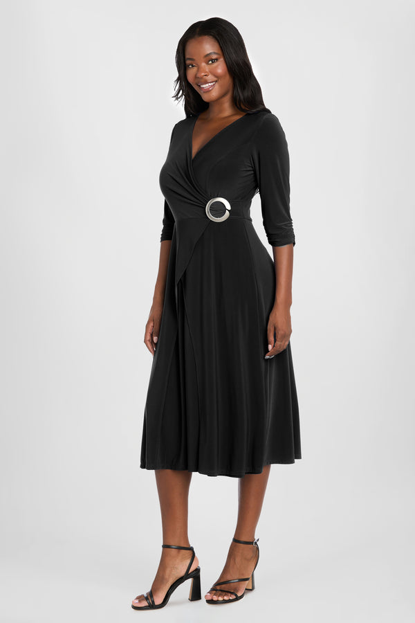 R&m Richards Elegant Midi Wrap Dress With Ring Detail