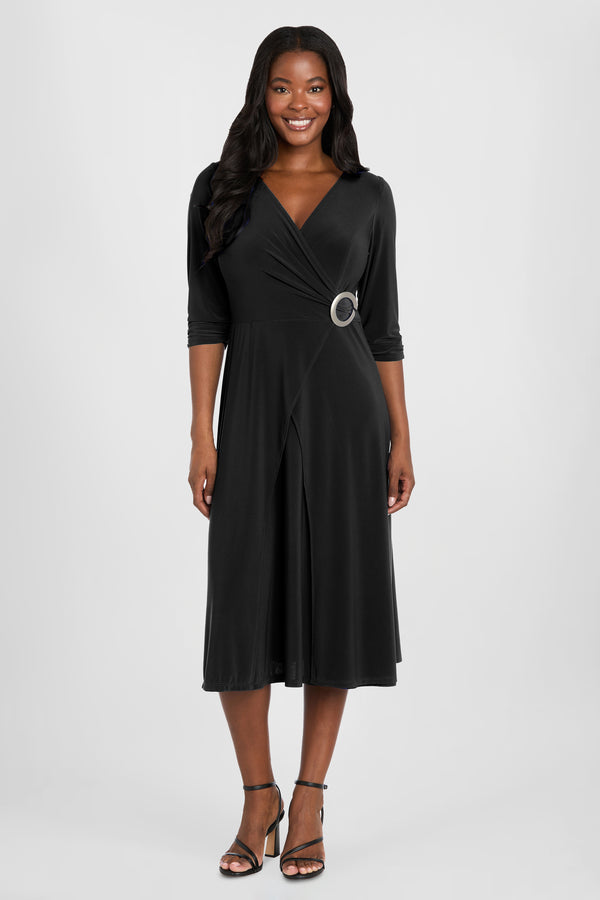 r&m richards Elegant Midi Wrap Dress with Ring Detail