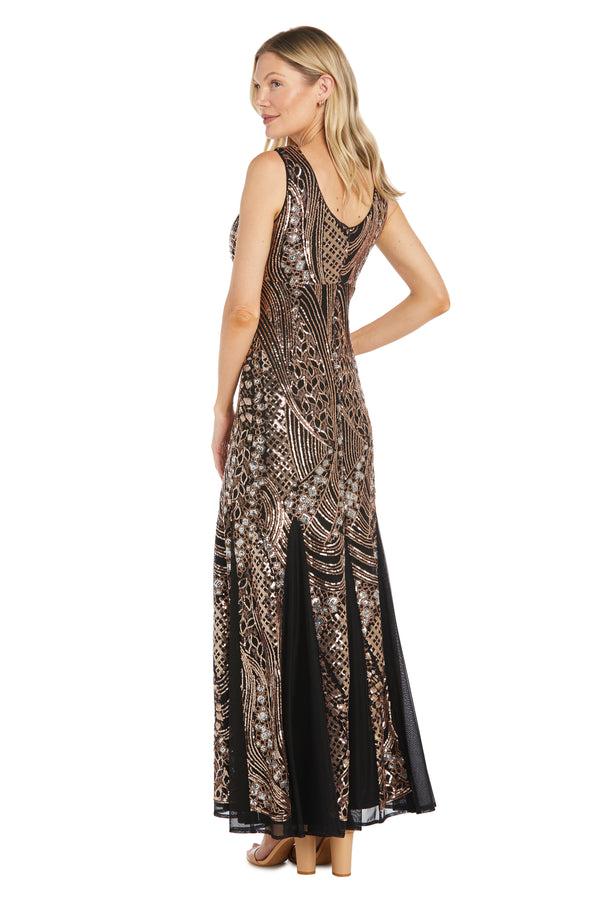 R&m Richards Elegant Sequin Gown With V-Neckline And Godets