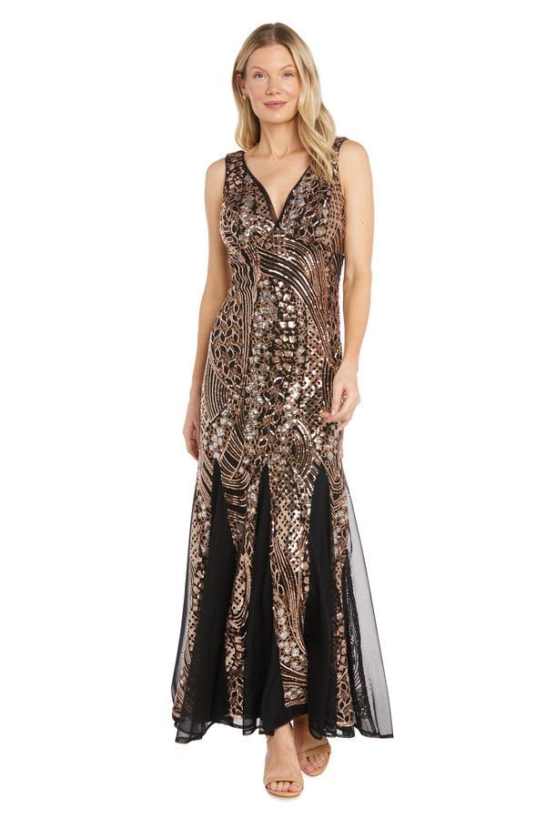R&m Richards Elegant Sequin Gown With V-Neckline And Godets