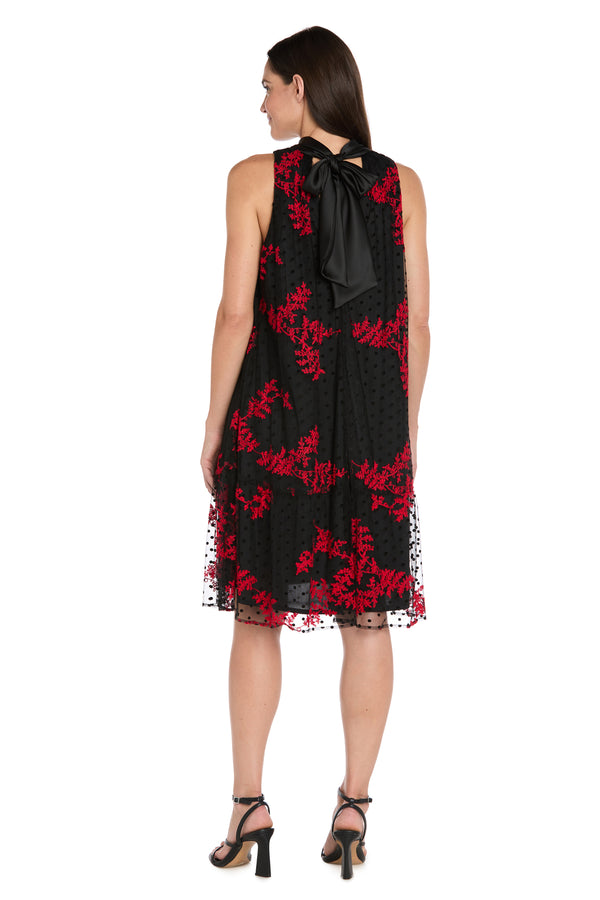 R&m Richards Embroidered Flocked Tulle Swing Dress With Satin Collar - Petite