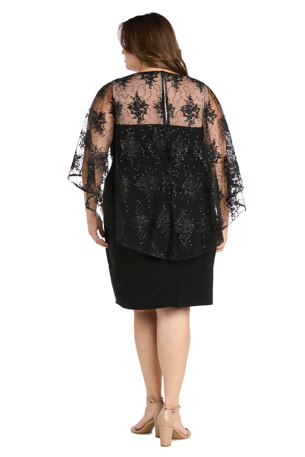 R&m Richards Embroidered Sheer Caplet Cocktail Dress - Plus