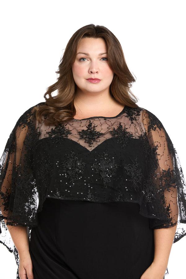 R&m Richards Embroidered Sheer Caplet Cocktail Dress - Plus