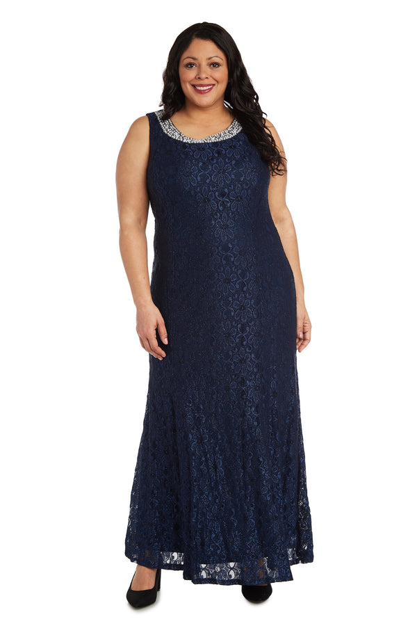 R&m Richards Evening Gown With Embellished Neckline And Flyaway Jacket - Plus