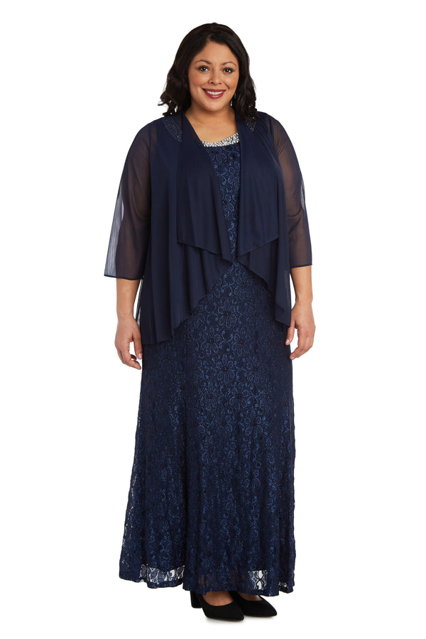 r&m richards Evening Gown With Embellished Neckline and Flyaway Jacket - Plus