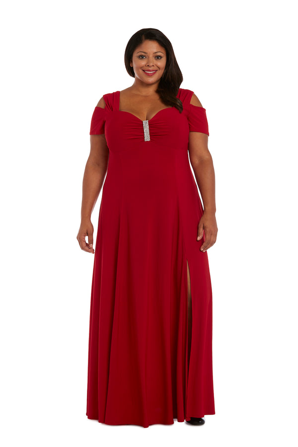 R&m Richards Evening Gown With Thigh Slit And Diamante Detail - Plus