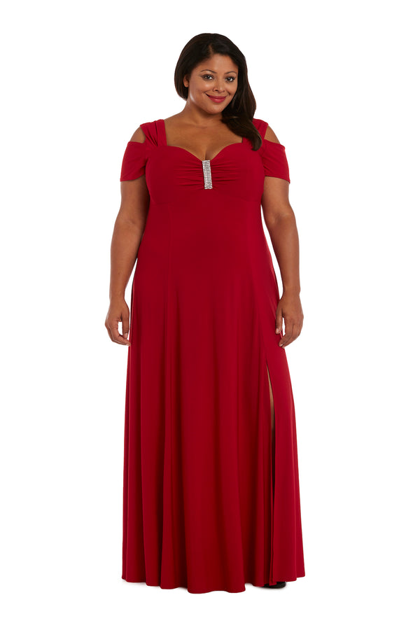 r&m richards Evening Gown with Thigh Slit and Diamante Detail - Plus