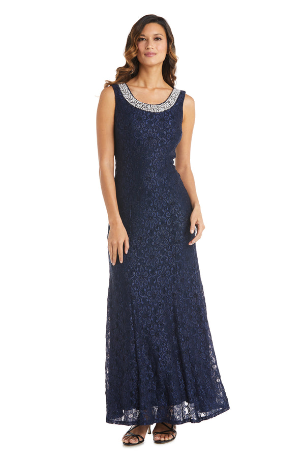 R&m Richards Evening Lace Gown With Pearl Embellished Neckline And Flyaway Jacket