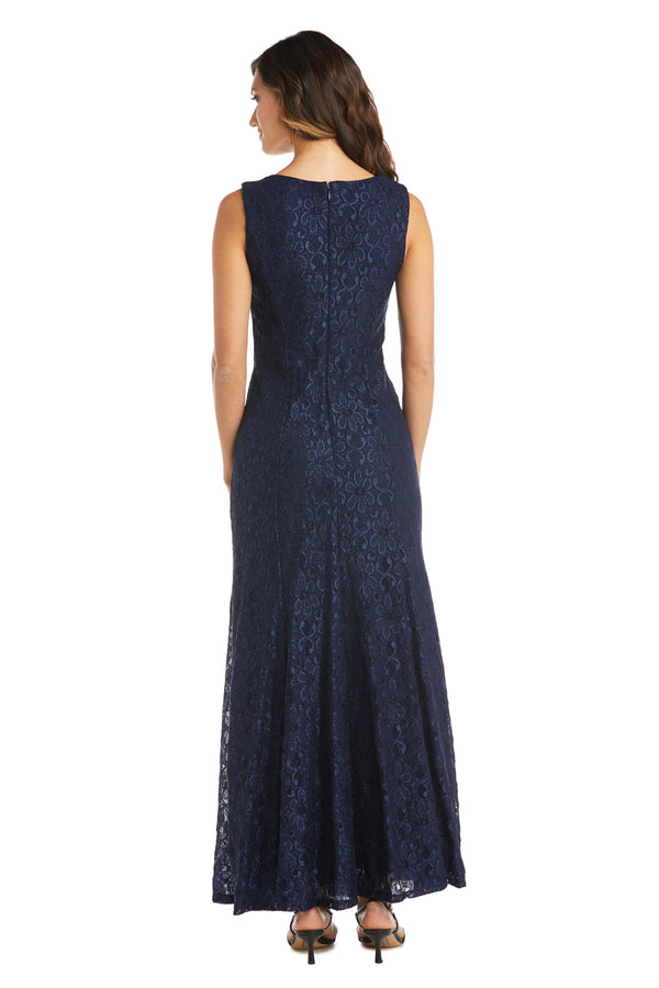 R&m Richards Evening Lace Gown With Pearl Embellished Neckline And Flyaway Jacket