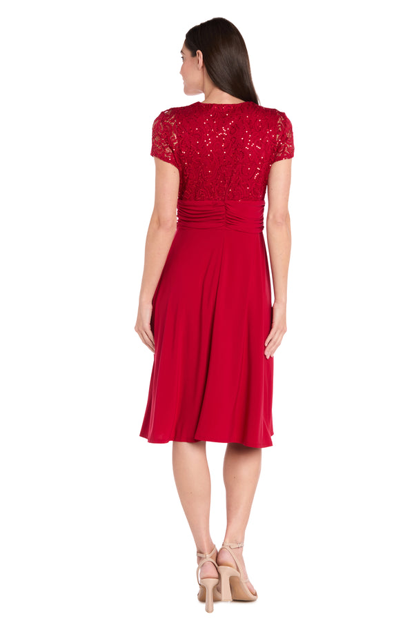 R&m Richards Faux Wrap Dress With Waist Embellishment And Lace Top