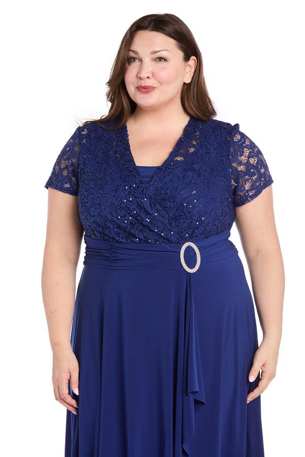 R&m Richards Faux Wrap Dress With Waist Embellishment And Lace Top - Plus