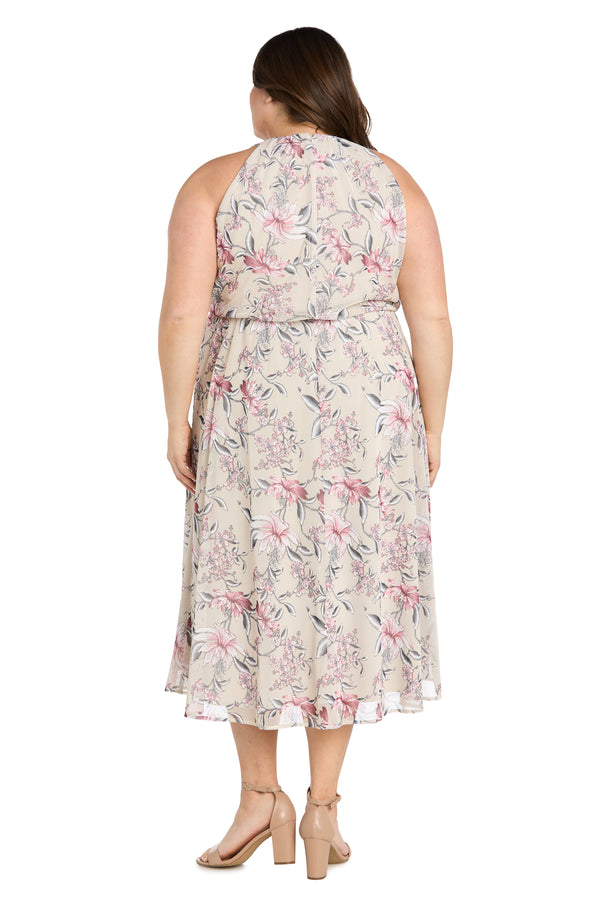 R&m Richards Floral Chiffon Midi Dress With Keyhole Halter Neck - Plus