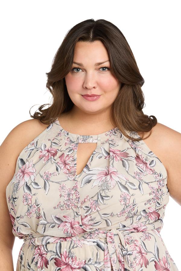 R&m Richards Floral Chiffon Midi Dress With Keyhole Halter Neck - Plus