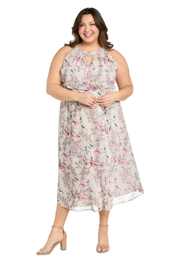 r&m richards Floral Chiffon Midi Dress with Keyhole Halter Neck - Plus