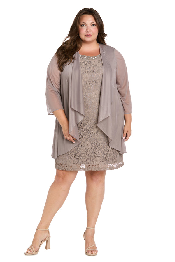 r&m richards Floral Lace Dress with Sheer Chiffon Jacket & Pearl Neckline - Plus