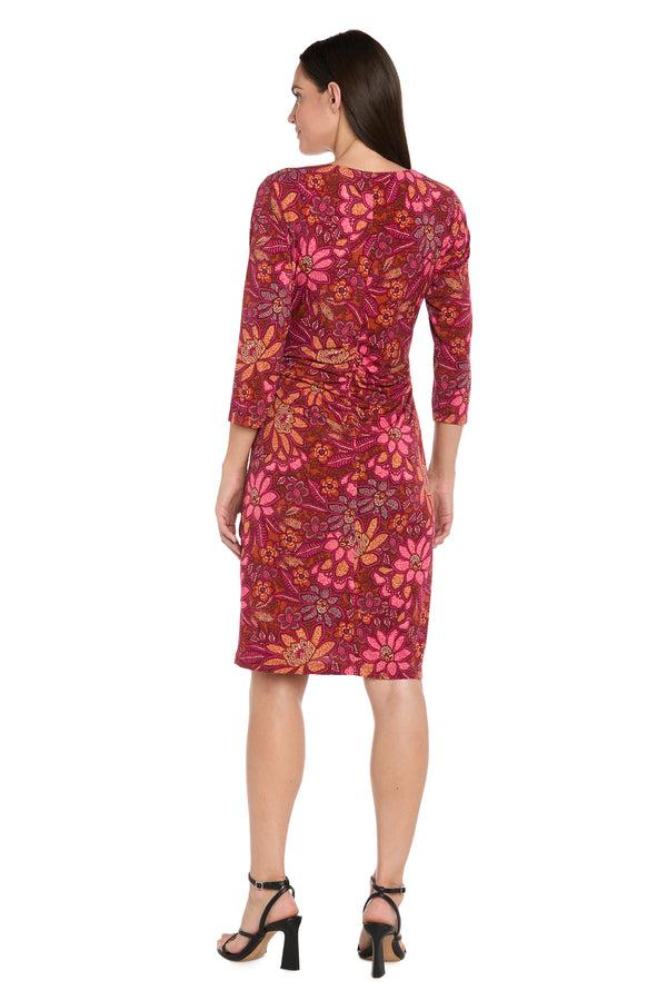 R&m Richards Floral Print Faux Wrap Dress With Gold Buckle