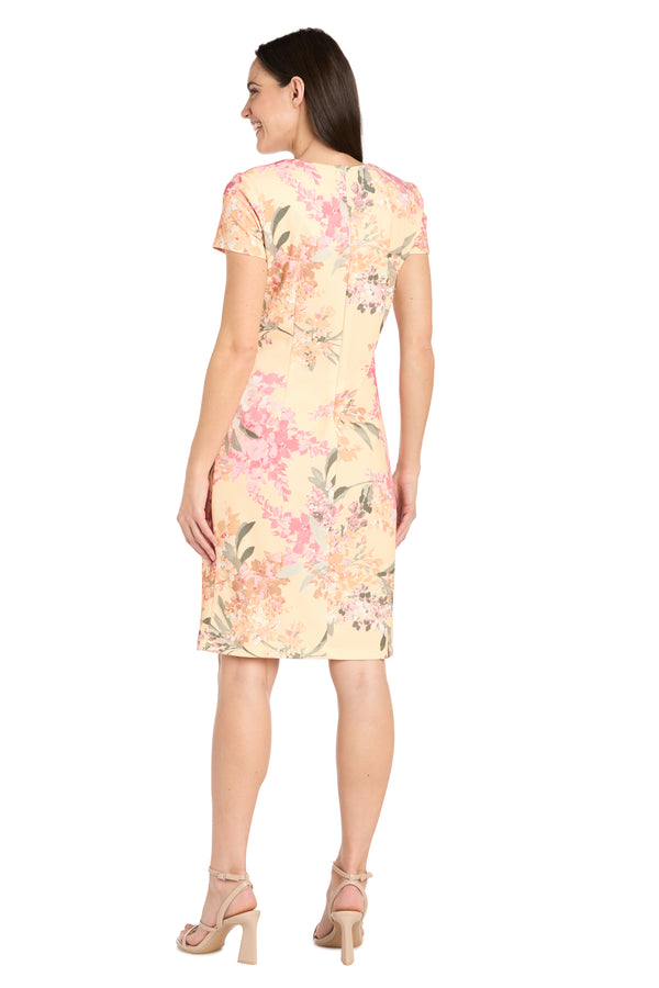 R&m Richards Floral Print Spring Short Dress With Pleated Sides