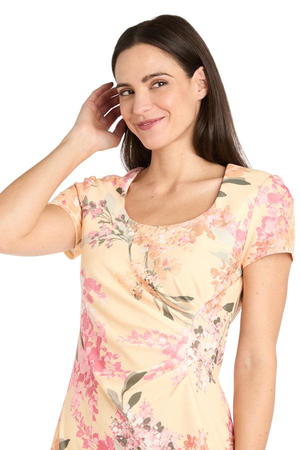 R&m Richards Floral Print Spring Short Dress With Pleated Sides