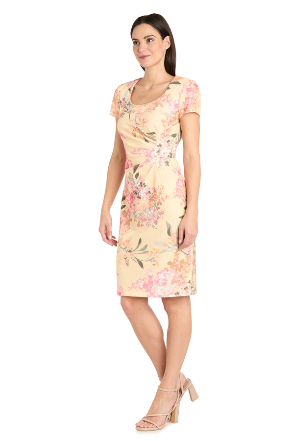 R&m Richards Floral Print Spring Short Dress With Pleated Sides
