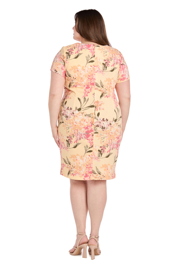R&m Richards Floral Print Spring Short Dress With Pleated Sides - Plus